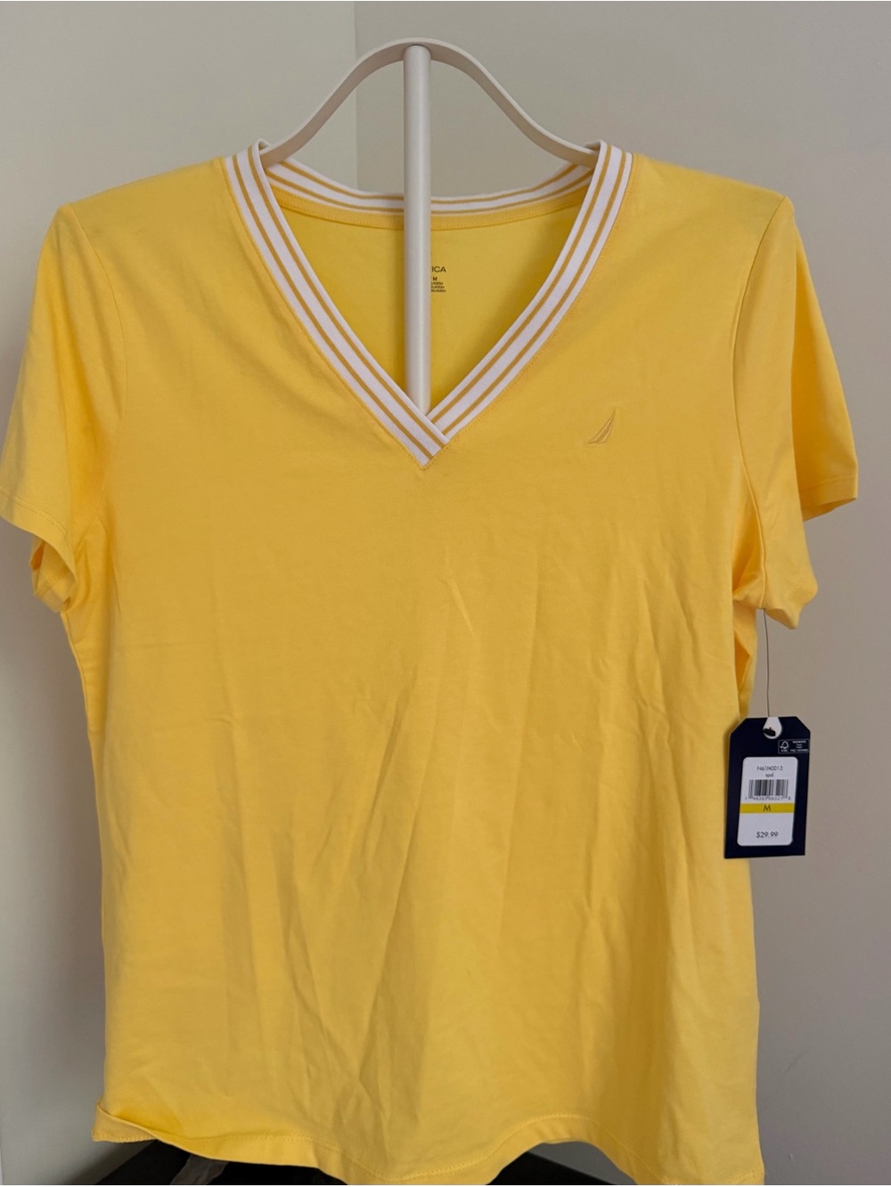 Nautica Yellow V-Neck Stripe-Trim Polo